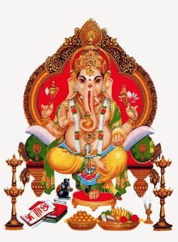 seated throne  Ganesha hindu lord faith mythology  illustration