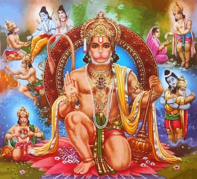 hanuman indian holy god monkey  spirituality asia  illustration