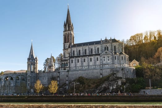 a view of the cathedral-sanctuary of Lourdes (France)