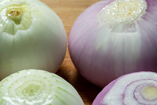 peeled onion raw white and purple vegetable fresh macro