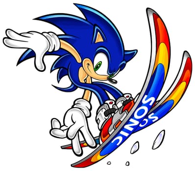 Sonic The Hedgehog illustration blue color ski jumping snow