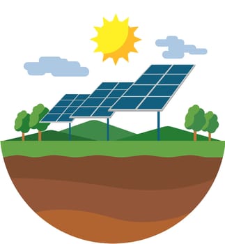 ecology eco solar panel green energy sunlight mountain illustration