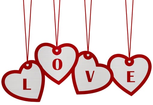 love hearts hanging text metallic romance illustration