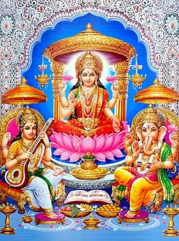 holy hindu god Saraswati spiritual   play veena holy culture music   illustration metallic