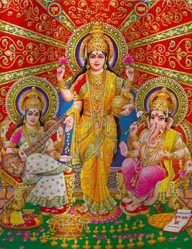 holy hindu god Saraswati spiritual   play veena holy culture music   illustration metallic