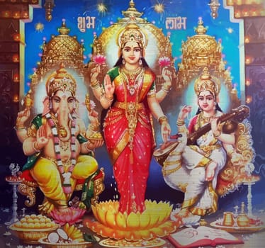 holy hindu god Saraswati spiritual   play veena holy culture music   illustration metallic