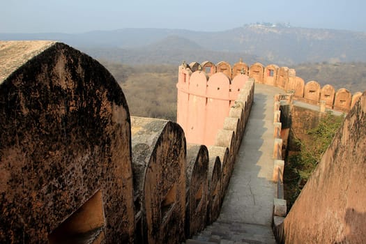 Stone passageway on top at Jaigarh Palace in Jaipur, Rajasthan, India, Asia