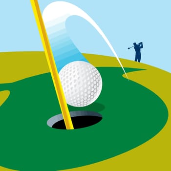 hole in one golf ball shot grass illustration