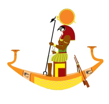 ancient egyptian ra amungod sun  boat illustration
