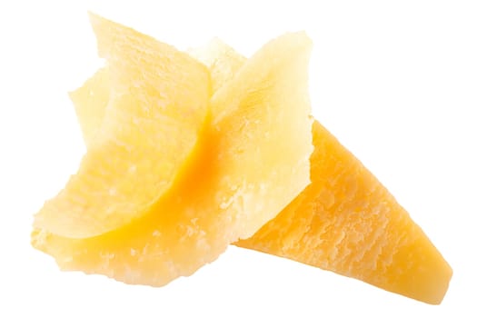 Parmesan cheese flakes or shavings, isolated