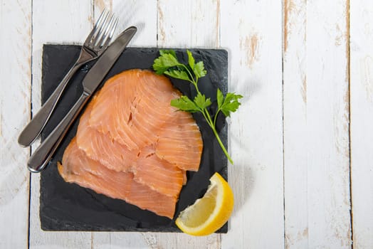 the delicious cooked salmon fish fillets