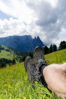 trekking shoes at the seiser alm in italy