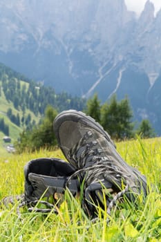 trekking shoes at the seiser alm in italy