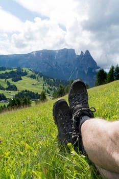 trekking shoes at the seiser alm in italy