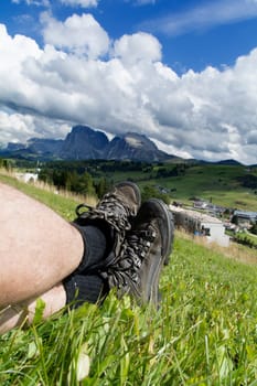 trekking shoes at the seiser alm in italy