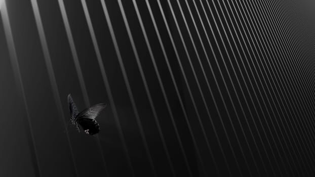 The 3d rendering of butterfly on the abstrate line background try to escape