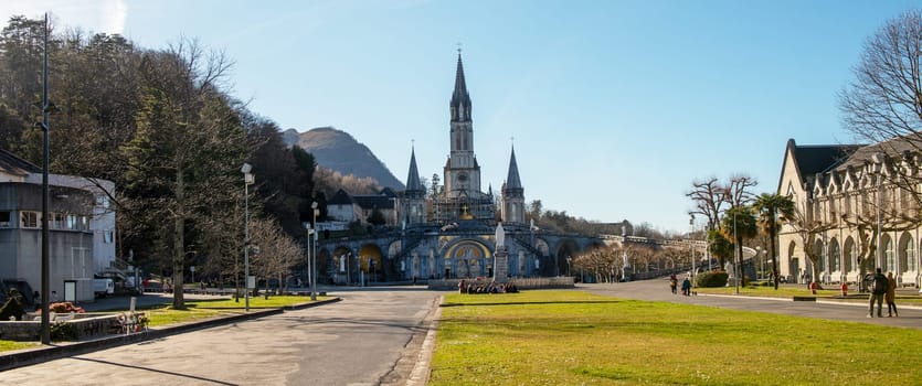 a view of the cathedral-sanctuary of Lourdes (France)