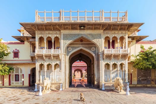 India, City Palace of Jaipur, view on the gate and the monkey.