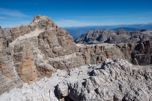 View of the mountain peaks Brenta Dolomites. Trentino, Italy
