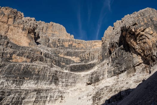View of the mountain peaks Dolomites. Brenta, Italy