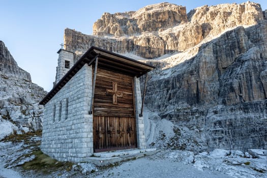 A small church in the Dolomites. Italy.