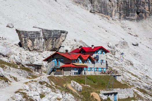 Alpine hut Silvio Agostini in Dolomites Alps, Italy.