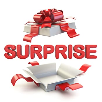 Surprise gift box 3D render illustration isolated on white background