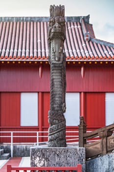 Shuri Castle's dragons stone sculpture in the Shuri neighborhood of Naha, the capital of Okinawa Prefecture, Japan.