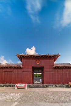 Bifukumon gate of Shuri Castle's in the Shuri neighborhood of Naha, the capital of Okinawa Prefecture, Japan.