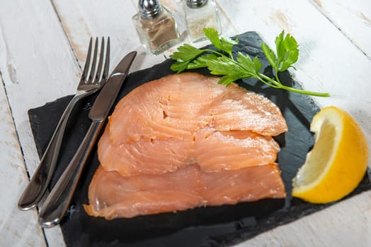 the delicious cooked salmon fish fillets