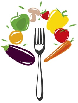 fork vegetables vegan healthy eat nutrition illustration