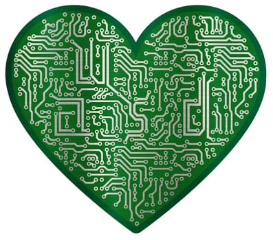 tech circuity electronic heart shape connection board metallic illustration