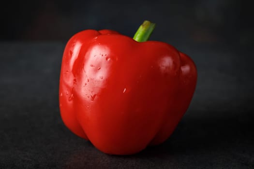 Red sweet pepper close-up against a dark background