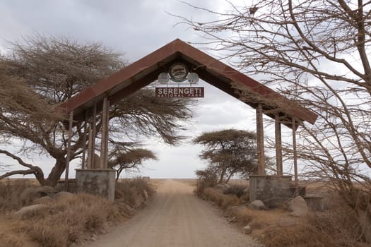 Serengeti National Park entrance gate, Tanzania, Africa. African landmark