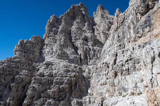 View of the mountain peaks Brenta Dolomites. Trentino, Italy