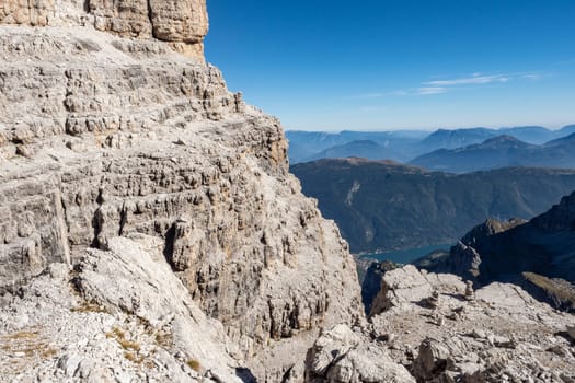 View of the mountain peaks Brenta Dolomites. Trentino, Italy