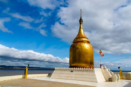 Bupaya Paya (pagoda), a famous golden gourd-shaped stupa on the banks of the Ayerwaddy River