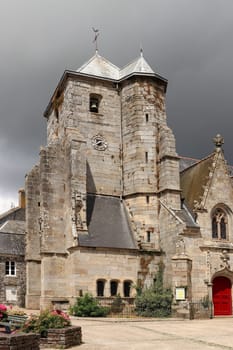 Corlay, France, August 6, 2019: Saint Sauveur Church, Corlay, department Cotes-d'Armor, Brittany, France