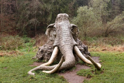 SAZAVA, CZECH REPUBLIC, November 2, 2019: Statue of mammoth in the landscape, author: Michal Olsiak, Zdar nad Sazavou district, Vysocina Region, Czech Republic
