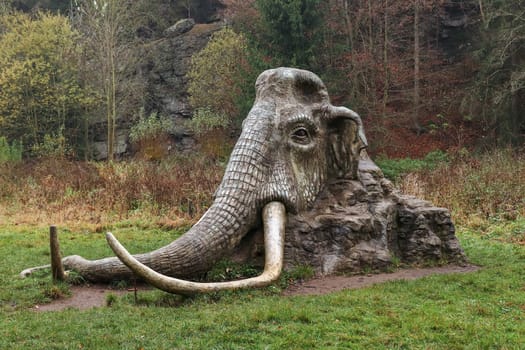 SAZAVA, CZECH REPUBLIC, November 2, 2019: Statue of mammoth in the landscape, author: Michal Olsiak, Zdar nad Sazavou district, Vysocina Region, Czech Republic