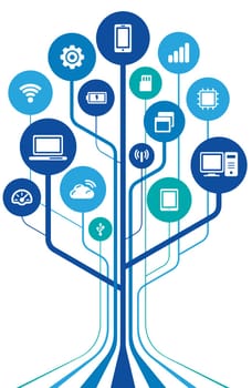 communication devices connected with network illustration