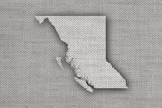 Map of British Columbia on old linen