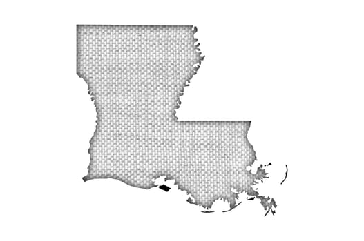 Map of Louisiana on old linen