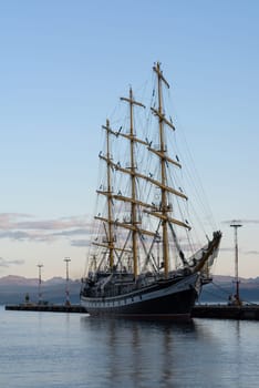 Russian tall ship Pallada in the port of Ushuaia, Argentina