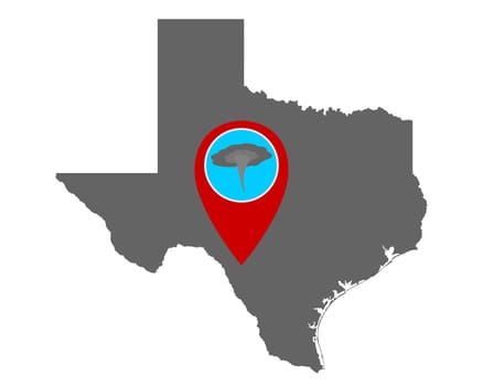 Karte von Texas und Pin Tornadowarnung