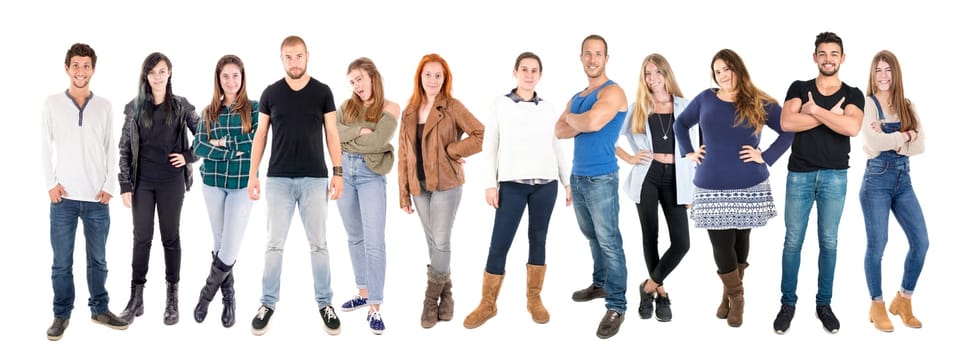 Large group of young people isolated in white