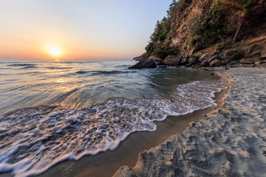 Paradise beach at sunrise. Thassos island Greece