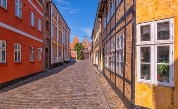 Street in famous medieval city of Ribe, Denmark