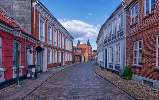 Street in famous medieval city of Ribe, Denmark