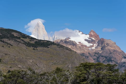 Panoramic view with Fitz Roy Peak in Los Glaciares National Park, Patagonia, Argentina